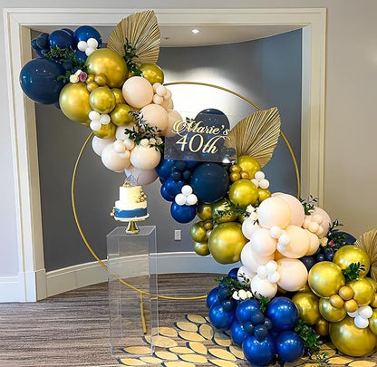 Navy Blue Metallic Gold White Balloons, 50 Pcs 12 Inches Navy Blue and Gold White Sand Latex Balloon for Wedding, Graduation, Birthday Baby Shower, Birthday, Bridal Party Decorations