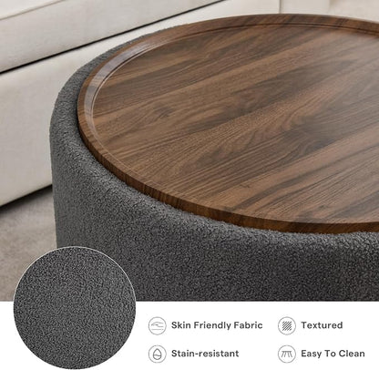 29.5 Inch Round Storage Ottoman Coffee Table, Modern Circle Coffee Table