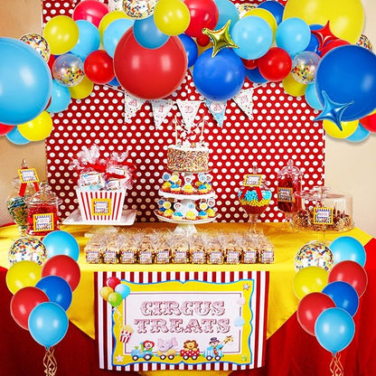 JOYYPOP Carnival Balloon Arch Kit with 123pcs Red Blue Yellow Rainbow Latex Confetti Balloons for Birthday Party Decorations
