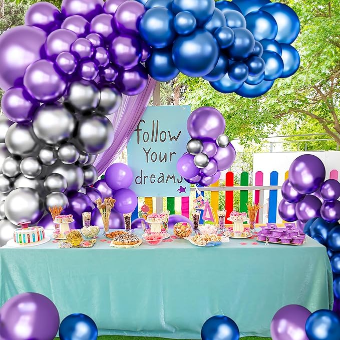 Metallic Purple and Blue Balloon Arch Garland Kit-Metallic Blue Silver Balloon 122Pcs for Christmas,Baby Shower,Graduation,Halloween,Birthday,Bachelorette.