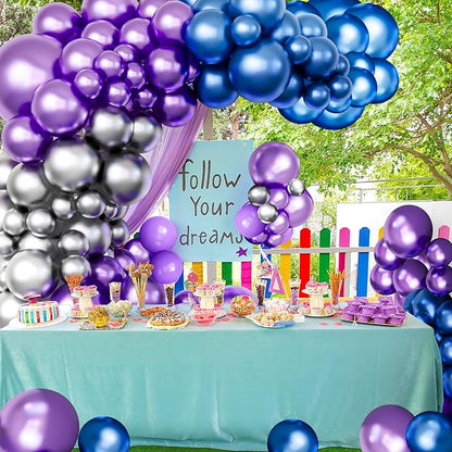 Metallic Purple and Blue Balloon Arch Garland Kit-Metallic Blue Silver Balloon 122Pcs for Christmas,Baby Shower,Graduation,Halloween,Birthday,Bachelorette.