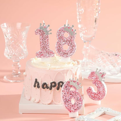 PHD CAKE Birthday Number Candles,Pink Crown Birthday Candles for Cake,Glitter Number 1 Candle Cake Topper with Sequins for Girls,Women, Anniversary Celebrations Supplies
