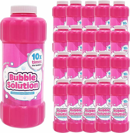 Pink 16oz Concentrated Bubble Solution 20-Pack, Refills up to 1.25 Gallons, Non-Toxic Concentrated Solution for Bubble Machines, Giant Bubble Wands, Bubble Gun and Blowers