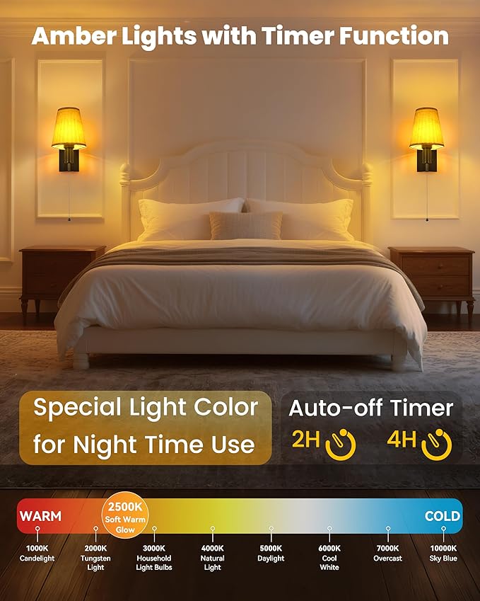 TECOMLIGHT Rechargeable Battery Operated Wall Sconces Set of 2, Wireless LED Wall Lights with Remote & On/Off Pull Chain, Wall Mounted Lamp Lighting Fixture for Bedroom Living Room, Matte Black