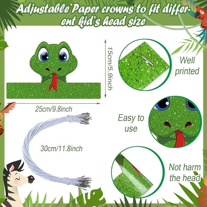 Tinlade 48 Pcs Animal Hats for Kids Jungle Safari Animal Paper Party Crowns Headbands Bulk Zoo Birthday Party Favors for Girls Boys