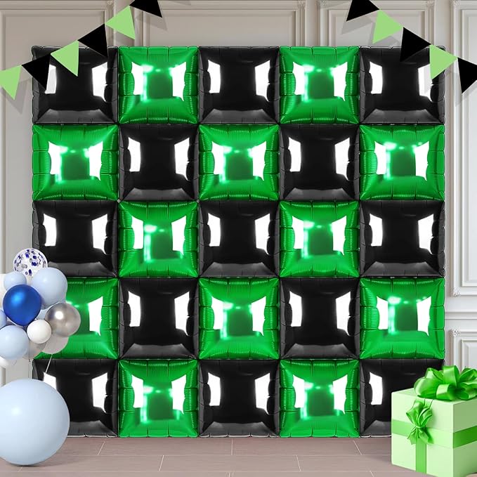 Black and Green Square Foil Balloons 25 Pcs Metallic Black and Green Balloons Wall Backdrop for New Year Graduation Birthday Bridal Shower Party Arch Backdrop Decorations