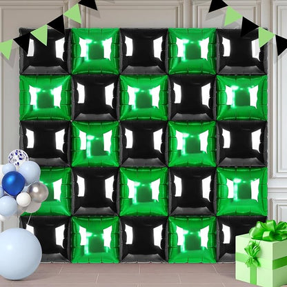 Black and Green Square Foil Balloons 25 Pcs Metallic Black and Green Balloons Wall Backdrop for New Year Graduation Birthday Bridal Shower Party Arch Backdrop Decorations