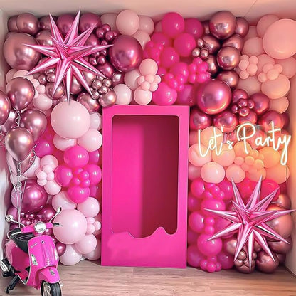 Pink Balloon Arch Kit with Star Foil Balloons, Metallic Pastel Pink Confetti Balloos for Happy Mothers Day Girls Women Birthday Wedding Baby Shower Princess Theme Party Decorations