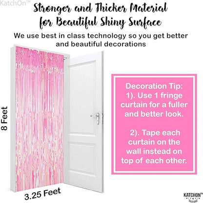 KatchOn, XtraLarge Iridescent Pink Streamers for Party Decorations - 3.2x8 Feet Pack of 2, Pink Backdrop for Mothers Day Decorations, Bachelorette Party Bridal Shower Gender Reveal Pink Birthday Decor