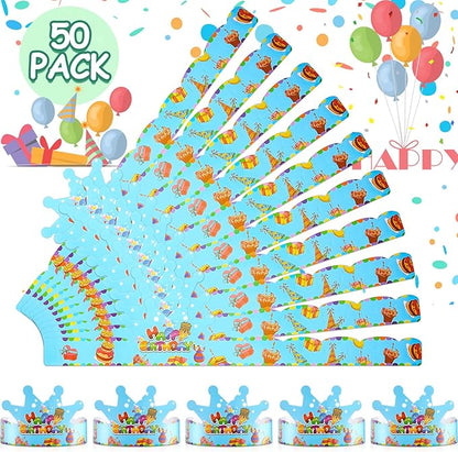 Deakin 50 Pcs Birthday Crowns for Kids Paper Party Hats Colorful Birthday Hat Paper Crowns Family School Party Supplies