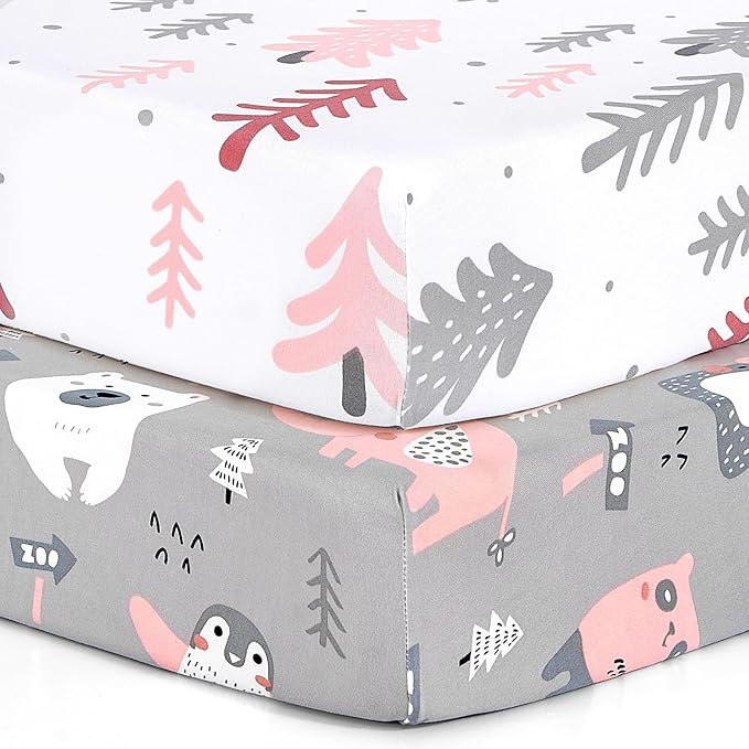 BROLEX 2 Pack Mini Crib Sheets, Stretchy Portable Fitted Playard Sheet Set, Convertible Playard Mattress Cover, Ultra Soft Breathable Material, Jungle Animals