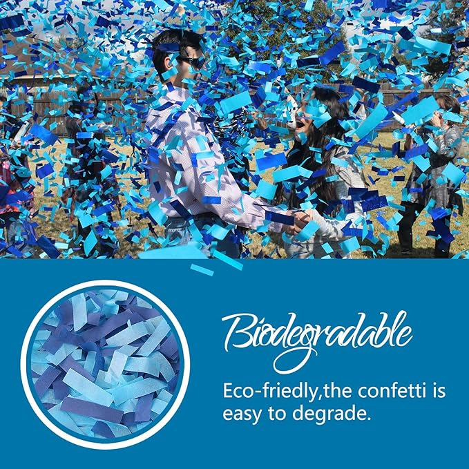 BATTIFE It's a Boy, 6Pack Gender Reveal Confetti Wands, Tissue Paper Confetti Flick Flutter Sticks for Baby Boy Born Shower Party Decorations Supplies, Shoot Poppers, 14inch Blue