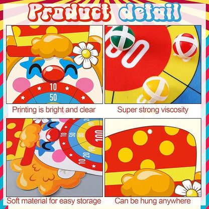 Carnival Circus Dart Board Game Birthday Party Decoration Set with 6 Sticky Balls Felt Cloth Circus Theme Party Decorations Fun Outdoor & Indoor Activities Family Game for Birthday
