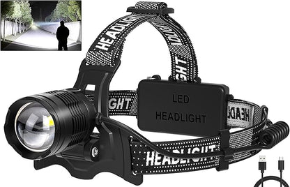 azamine LED Headlamp Rechargeable, 99000 Lumens Bright Head Lamp Βattery Include, 90° Adjustable Head Lights for Forehead with 3 Modes, Long Runtime & Waterproof Headlamps for Adults Camping Hiking