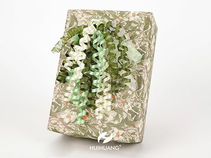 HUIHUANG Curly Bows for Gift Wrapping 7 inch Sage Green/Moss/Ivory Gift Bow with Self Adhesive & Twist Tie Ribbon Bows for Presents, Gift Basket, Wedding Decor, Baby Shower- 6 Counts