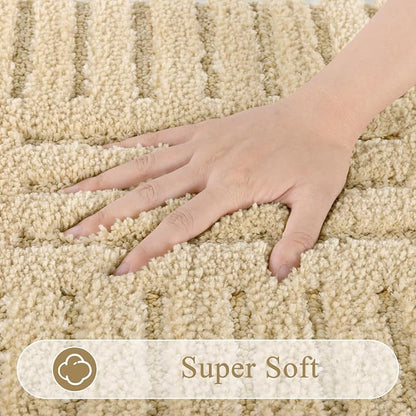 SHACOS Boho Bathroom Rugs 24"x36" Extra Soft Absorbent Microfiber Bath Mats Home Decor Non Slip Bath Rugs Machine Washable Shaggy Carpet for Bath Room Floor Shower Bathtub, Beige 2' x 3'