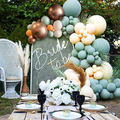 137Pcs Retro Smoke Green Balloon Garland Arch Suit,Jungle Safari Woodland Forest Wild One Camper Balloon Arch, Olive Green Gold Coffee Cocoa Balloons，Wedding Party Birthday Baby Shower Decoration.
