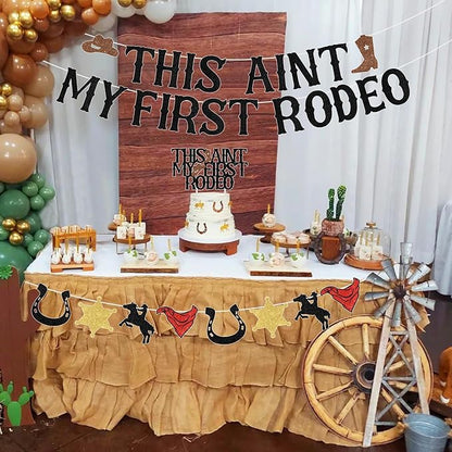 Sursurprise Western 2nd Birthday Party Decorations, This Ain't My First Rodeo Banner Cake Topper Garland, Cowboy Cowgirl Mexican Two Birthday Party Supplies