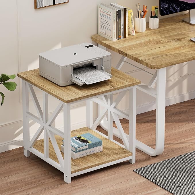 GreenForest End Table with 2-Tier Storage Shelf, 24 inch Large Side Table
