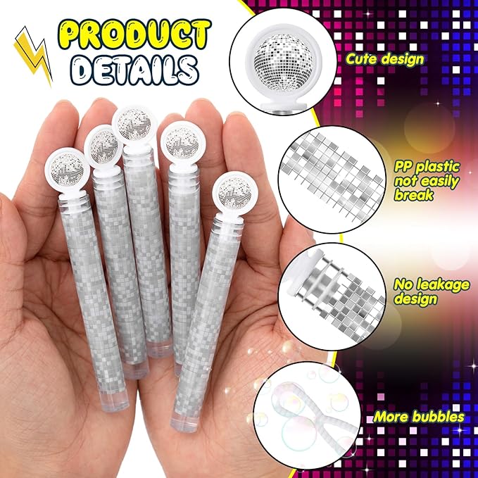 JellyArch 48 Pcs Disco Wedding Party Favors Bubbles Wands Bulk with Disco Balls Top and Stickers Party Favors Supply Bubble Wands for Summer Birthday Wedding Gift Outdoor Indoor Activity