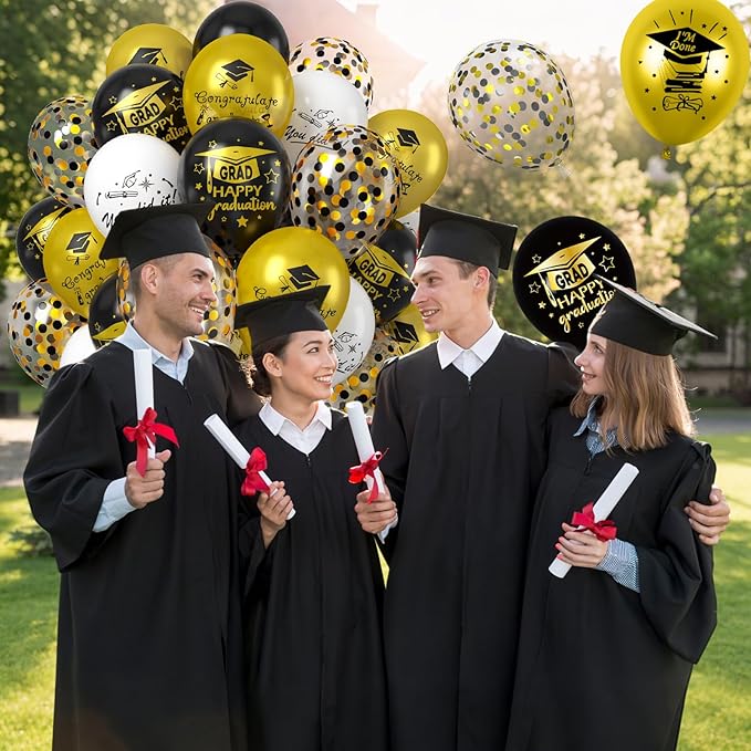 Graduation Balloons, Graduation Party Decoration, 50PCS 12 Inch Black Gold Confetti Graduate Ballons for Grad College High School Class of 2026 Congrats Grad Party Decorations