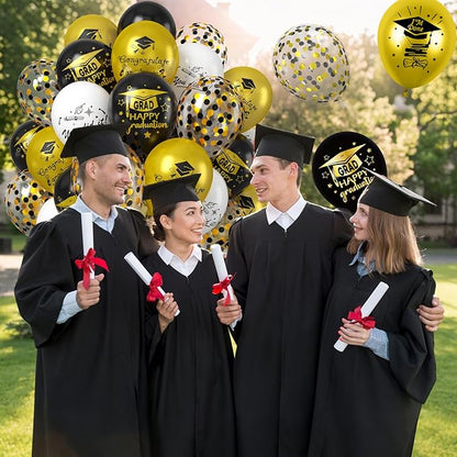 Graduation Balloons, Graduation Party Decoration, 50PCS 12 Inch Black Gold Confetti Graduate Ballons for Grad College High School Class of 2026 Congrats Grad Party Decorations