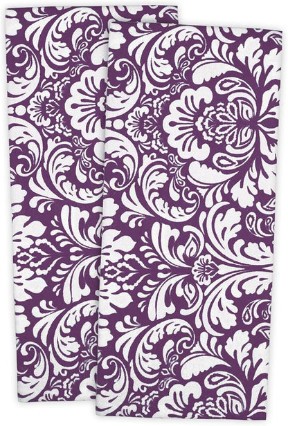 DII Cotton Dish Towel Set Damask Print, 18x28, Eggplant, 2 Count