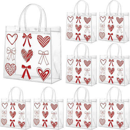 Aliceset 24 Pcs Valentine's Day Gift Bags with Handle Clear PVC Candy Treat Goodies Tote Bags Heart Checkerboard for Valentine's Day Birthday Party Favor Supplies