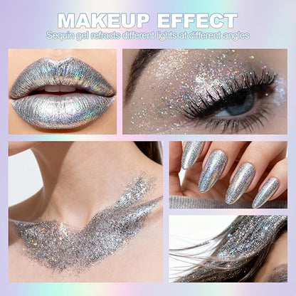 Erinde Holographic Body Glitter Gel, Roll-On Face Hair Glitter for Mermaid Makeup Festival Party Rave Accessories, Chunky Sequins Chameleon Shimmer Christmas Makeup for Women Girls, 03 Black