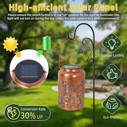 Solar Lantern Outdoor Waterproof, Gifts for Women Mom Grandma, Hanging Metal Light Hummingbird Garden Decor for Yard Patio Lawn