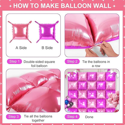 DustyPink and HotPink Square Foil Balloons 25 Pcs Metallic DustyPink and HotPink Balloons Wall Backdrop for New Year Graduation Birthday Bridal Shower Party Arch Backdrop Decorations