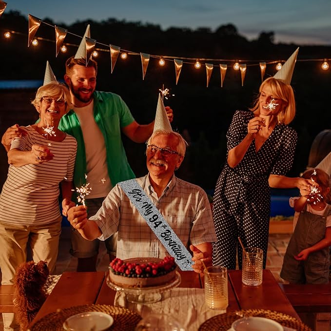 It's My 94th Birthday Sliver Sash - Sparkling Happy 94th Birthday Satin Sash for Women - 94 Years Old Party Decorations