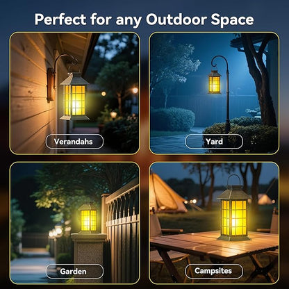 2 Pack 13" Patina Solar Lantern with Flickering Flame Candle | Outdoor Waterproof Hanging Lanterns, Metal & Glass Solar Lights for Garden Decoration, Rustic Outdoor Gifts for Mom