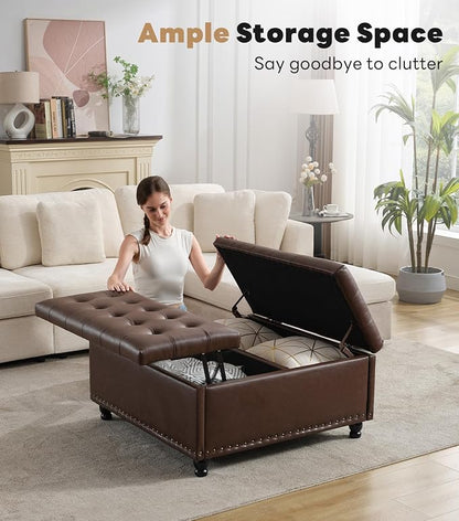 Tbfit Large Square Storage Ottoman Bench, Tufted Upholstered Coffee Table