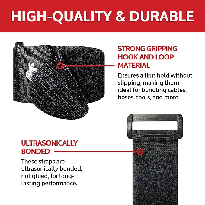 Reusable Cinch Straps 2" x 15" - 6 Pack, Multipurpose Strong Gripping, Quality Hook and Loop Securing Straps (Black)