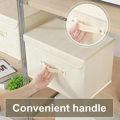 Fabric Storage Bins Cube Organizers with Flip-Top Lid and Handles,Storage Boxes for Organizing Home,Office,and Closet,Beige,5 Pack 13 X 9.1 X 7.9 in