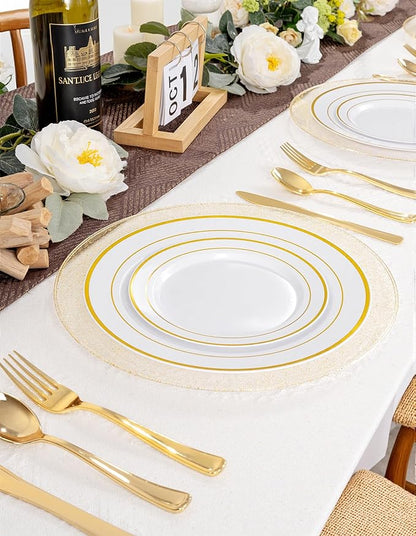 WDF 25PCS Glitter Gold Charger Plates - 12inch Gold Charge for Dinner - Plastic Chargers for Wedding Baby Shower Spring Birthday