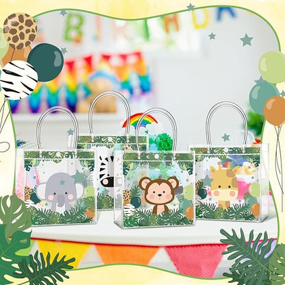 Aliceset 24 Pcs Gift Bags with Handle Clear PVC Candy Treat Goodies Tote Bags for Summer Birthday Party Favor Supplies