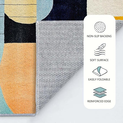 8x10 Colorful Area Rug Modern Abstract Orange Yellow Pink Blue White Beige Black Bedroom Rug Low Pile Thin Large Carpet Living Room Non Slip Dining Room Stain Resistant Office Washable Machine