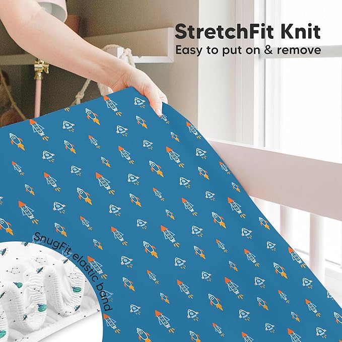 KeaBabies 2-Pack Baby Crib Sheets for Boys, Girls - 52x28 Viscose Derived from Bamboo Toddler Bed Sheets Neutral, Fitted Crib Mattress Cover for Standard Baby Bedding, Soft & Cozy (Space Quest)