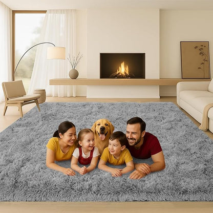 Fluffy Plush Shag Rug 5x7,Ultra Soft Rug for Living Room,Non-Slip Fuzzy Rugs for Bedroom,Carpet for Girl Boy Kids,Modern Indoor Home Decor Aesthetic,Light Gray