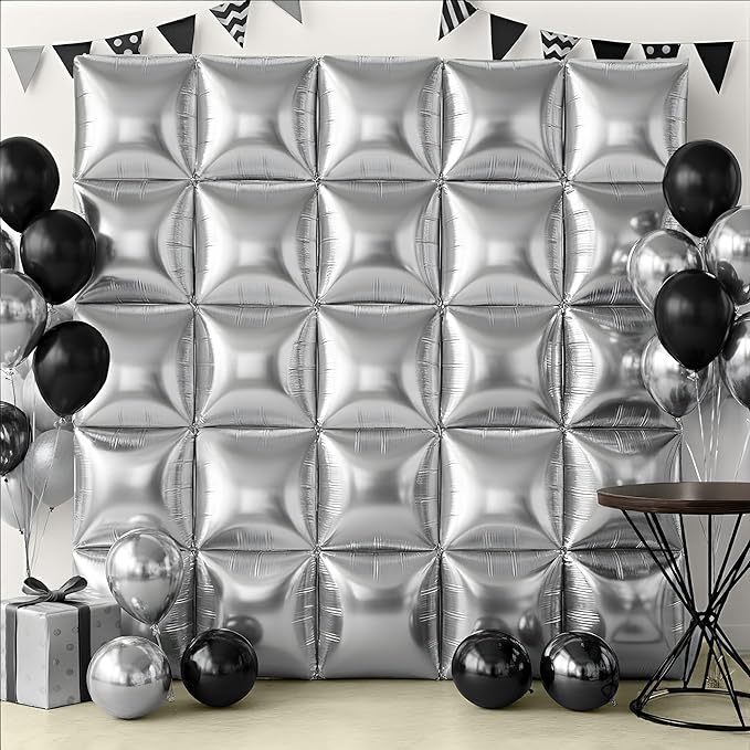 KatchOn, Metallic Silver Square Foil Balloons - 19 Inch, Pack of 25 | Balloon Backdrop for Graduation Party Decorations | Foil Balloon Wall Backdrop For Graduation Decorations | Prom Decorations 2026