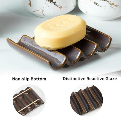 Ceramic Bar Soap Dish and Savers for Bathroom, Shower and Kitchen, Japanese Self Drain Soap Holder, Purple