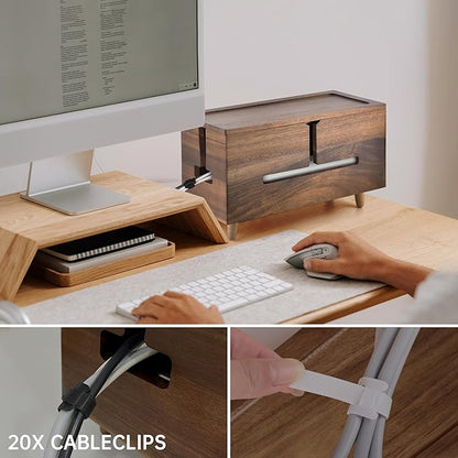 Large Cable Management Box - Organizer for Electrical Cords and Power Strips - Conceal Desk and Floor Cables - Storage Solution for Cord Hider and Organization (Brown Wood)