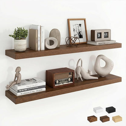 Dreamland 36Inch Floating Shelves for Wall, Rustic Wooden Walnut Floating Shelves for Bathroom|Bedroom|Kitchen, Deep Wall Mounted Book Shelf, Wood Storage Display Shelf for Home Decor, Set of 2