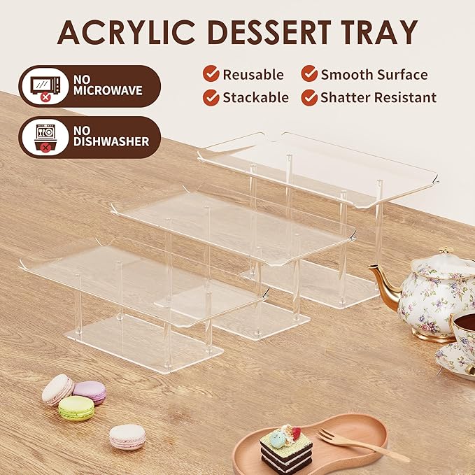 HeiMma 3 Pack Dessert Table Display Set, Clear Acrylic Desert Stands Buffet Risers for Cupcakes Dessert Pastry Food Treat Tier Cookie Dessert Platter Serving Trays Stand for Wedding Birthday Party