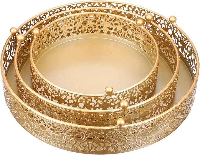 3 Pieces Golden Cake Stand Set, 8/10/12 Inch Round Metal Dessert Display Stand Decorative Cake Holder Cupcake Pastry Candy Display Plate for Wedding, Party, Birthday, Event