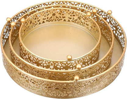 3 Pieces Golden Cake Stand Set, 8/10/12 Inch Round Metal Dessert Display Stand Decorative Cake Holder Cupcake Pastry Candy Display Plate for Wedding, Party, Birthday, Event