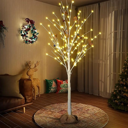 AWQM 4 Feet 5 Feet and 6 Feet Lighted Cherry Blossom Tree, Pack of 3, 200 LED Lights 24 Maple Leaves 24 Balls, for Home, Festival, Party, and Christmas Decoration, Indoor and Outdoor Use (White)