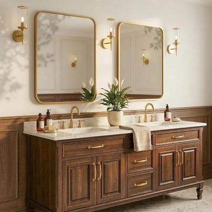 2-Pack 24x30 Inch Antique Gold Bathroom Vanity Mirrors | Flush Mount Deep Set Metal Wall Mirror for Over Sink | HD Shatterproof Glass, Rustproof